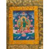 Thangka Zielona Tara z różowymi liliami wodnymi