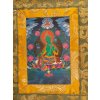Thangka Zielona Tara z różowymi liliami wodnymi