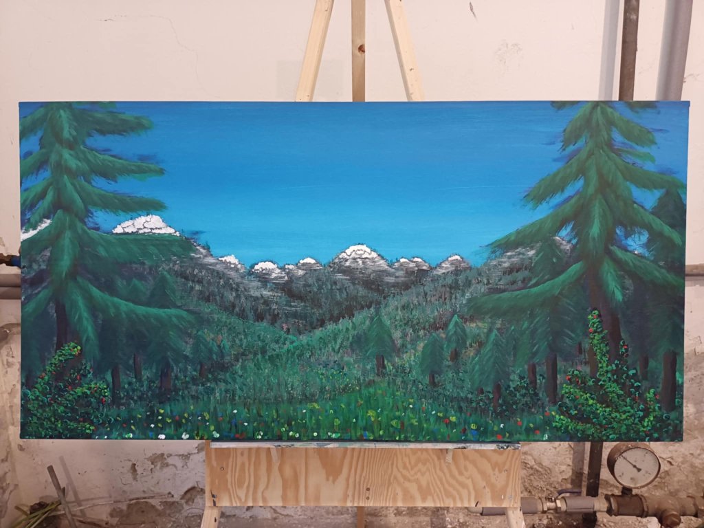 obraz hory stromy ostružiny