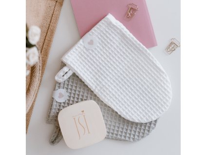 Bavlněná tělová žínka s vaflovým vzorem šedá – přírodní žínka na sprchu a peeling