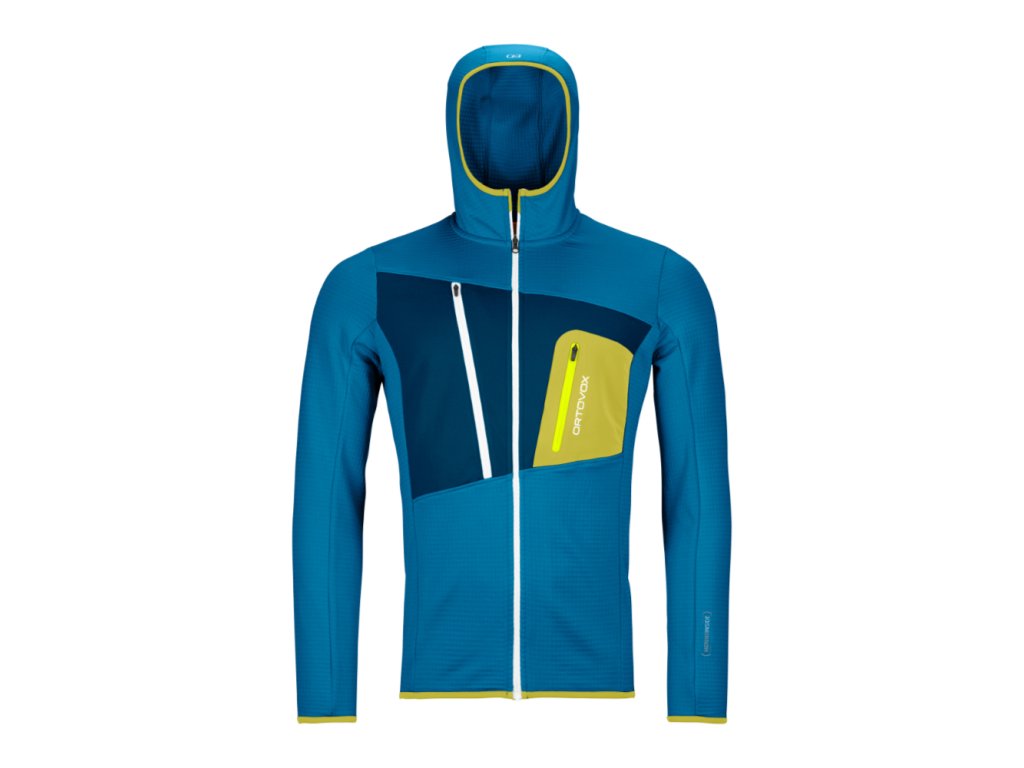ORTOVOX Pánská mikina FLEECE GRID HOODY Heritage blue - modrá