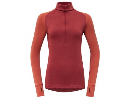 DEVOLD Dámské triko EXPEDITION MERINO WOMAN ZIP NECK beauty/coral - červená