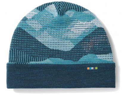 SMARTWOOL Čepice THERMAL REVERSIBLE CUFFED BEANIE twilight blue mtn scape -  šedomodrá