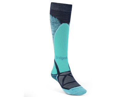 Dámske lyžiarske ponožky BRIDGEDALE SKI MIDWEIGHT MERINO PERFORMANCE OVER CALF dark denim/aqua - modré (Veľkosť L)