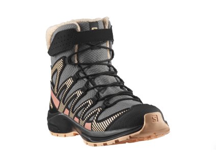 SALOMON Detské zimné topánky XA PRO V8 WINTER WP J pewter/black/peach fuzz - sivé (Veľkosť EU - komplet 32)