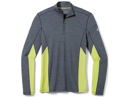 SMARTWOOL Pánske tričko M MERINO SPORT LONG SLEEVE 1/4 ZIP - charcoal heather/dark citron - sivé/zelené