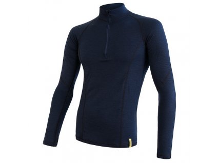 SENSOR Pánske tričko so zipsom MERINO ACTIVE modré