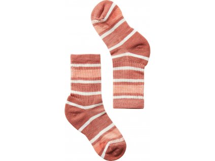 SMARTWOOL Detské ponožky KIDS´ HIKE LIGHT CUSHION STRIPED CREW HEIGHT - dusty cedar - ružovo-červené