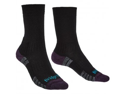 BRIDGEDALE Dámske trekové ponožky HIKE LIGHTWEIGHT MERINO PERFORMANCE BOOT black/purple - čierne