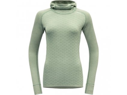 DEVOLD Dámske obojstranné merino tričko KVITEGGA MERINO WOMAN HOODIE raw white - zelené