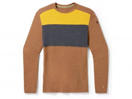 SMARTWOOL Pánske tričko M CLASSIC THERMAL MERINO BL COLORBLOCK CREW Depp Fox hnedá/koža - horčica (Veľkosť XXL)