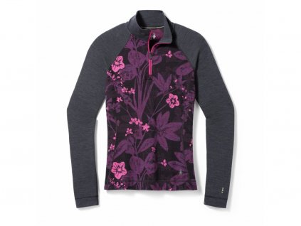 SMARTWOOL Dámske tričko CLASSIC THERMAL MERINO BL 1/4 ZIP purple iris floral - červené