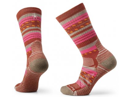SMARTWOOL Dámske ponožky W HIKE LIGHT CUSHION MARGARITA CREW HEIGHT picante - ružová/červená/hnedá
