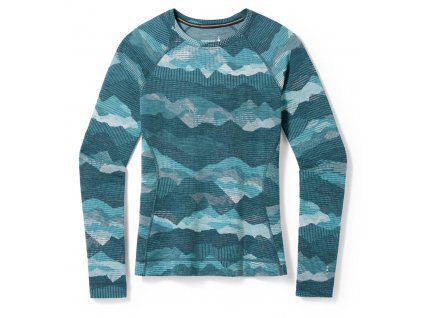 SMARTWOOL Dámske tričko CLASSIC THERMAL MERINO BASE LAYER CREW BOXED twilight blue mountain scape - modré