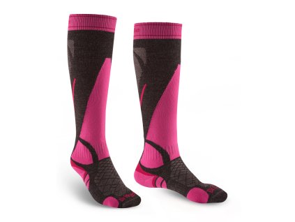 BRIDGEDALE Dámske lyžiarske ponožky SKI LIGHTWEIGHT MERINO PERFORMANCE OVER CALF graphite/pink - sivá/ružová