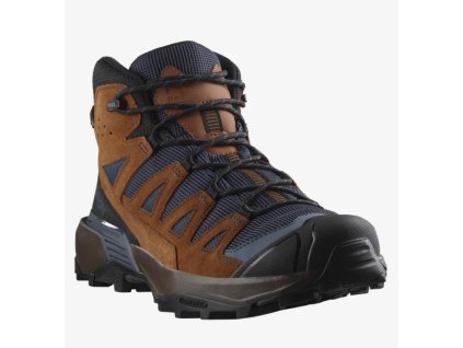 SALOMON Pánske trekové topánky X ULTRA 360 LEATHER MID GTX blue nightsts/caramel cafe/grisaille - hnedé
