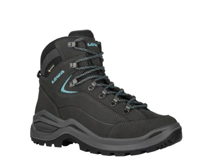 Dámske trekové topánky LOWA RENEGADE EVO GTX MID Ws Wide asfalt/turquoise - čierne (Veľkosť EU - komplet 36)
