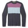 SMARTWOOL Pánske tričko M CLASSIC THERMAL MERINO BASE LAYER COLORBLOCK CREW BOXED charcoal/argyle/purple - sivá/modrá/fialová