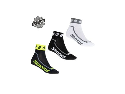 SENSOR Sport-Socken 3er-Pack RACE LITE schwarz/weiß/reflektierend gelb