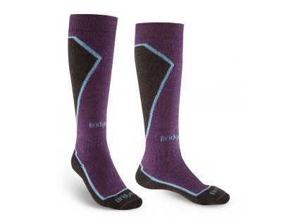 BRIDGEDALE Damen Skisocken SKI MIDWEIGHT MERINO PERFORMANCE OVER CALF dunkel lila - lila (Größe L)