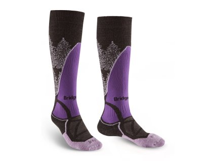 BRIDGEDALE Damen Ski Socken SKI MIDWEIGHT MERINO PERFORMANCE OVER CALF schwarz/lila - schwarz/lila (Größe L)