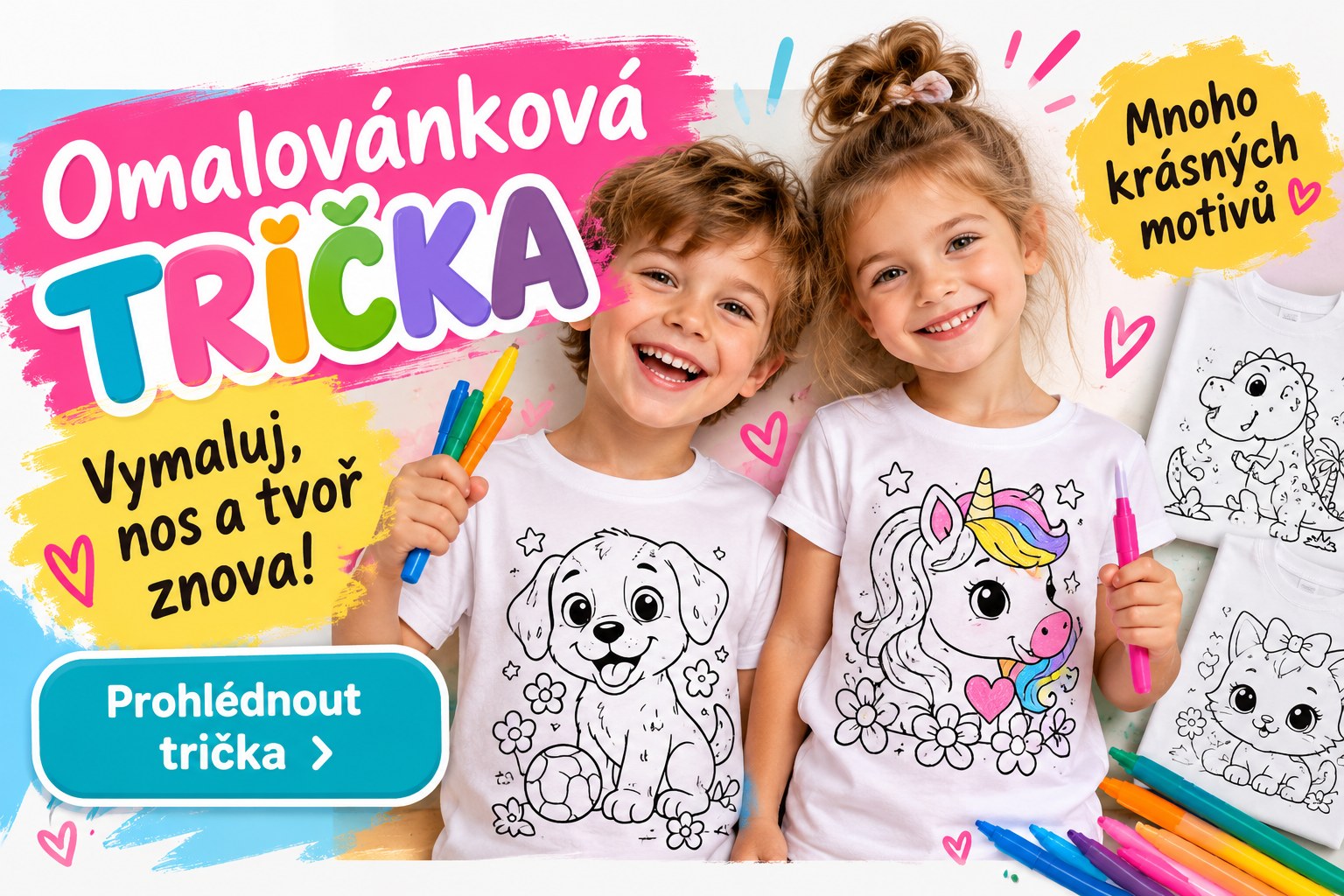 Omalovánková trička pro děti k vybarvení – kreativní dětská trička s motivy