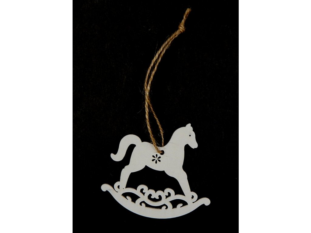svic192058, Dřev. dekorace, bílý houpací koník, 7x6,5cm, 1ks