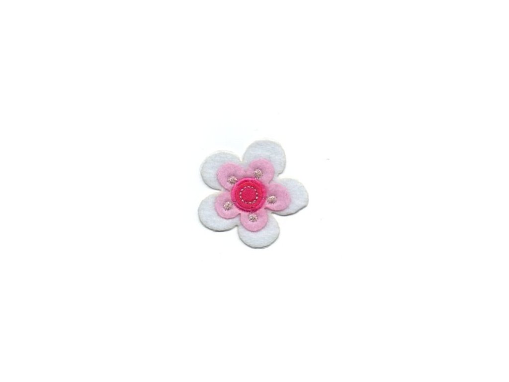 N27, Nažehlovačka, kytička, bílá s růžovým středem, 5,5x5,5cm/ 1ks