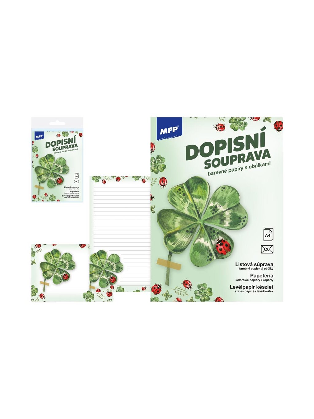 Dopisní papír,barev.LUX 5+10, Čtyřlístek