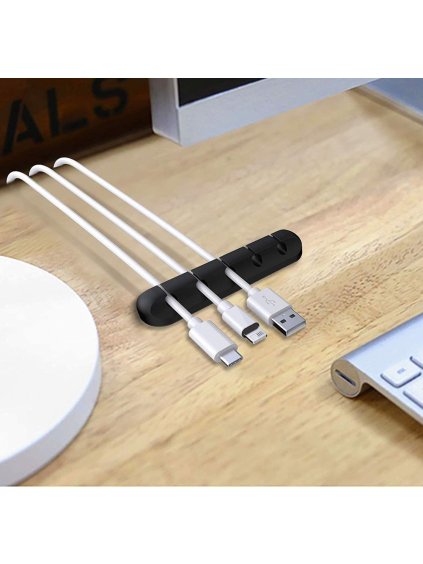 Organizér na kabely, 5 otvorů, černá, 10 x 2 x 1.5 cm