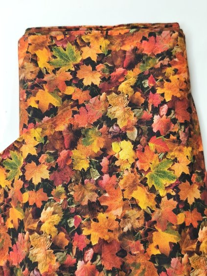 Bavlněná látka, cena za 1 metr, šíře  150 cm, PODZIM - LISTY