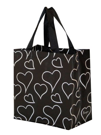 nákupní taška PP 10 l motiv, srdíčka, černá