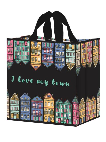 Taška PP, nákupní, pevná, 35x35x20cm24L., DOMEČKY, černá