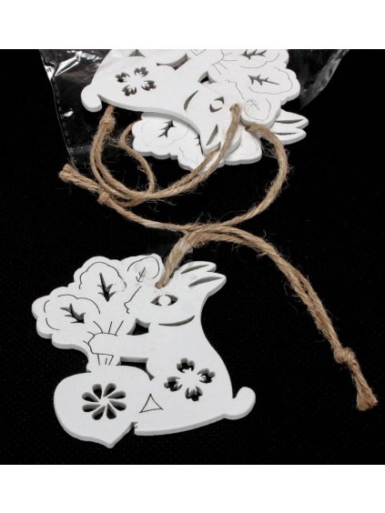 Dekor. zajíček s mrkví, bílý, 6ks/bal.