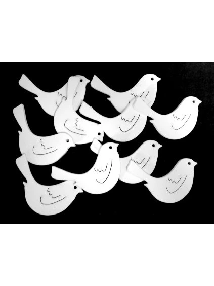 Dřevěná dekorace, ptáček, bílý, 10ks/bal.