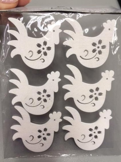 Dřevěná samolep. dekorace, slepičky, 6ks/bal.