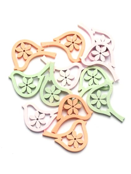 Dekorace dřevěná, PTÁČEK, mix barev, 12ks/bal.