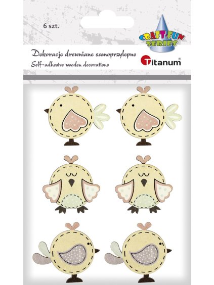 Dřevěná dekorace, PTÁČCI, samolepící, cca 4.2 x 3.8 cm, 6ks/arch