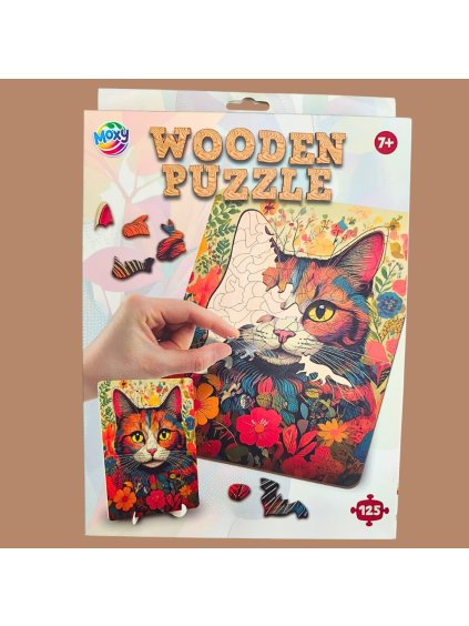400093 dřevěné puzzle kočka