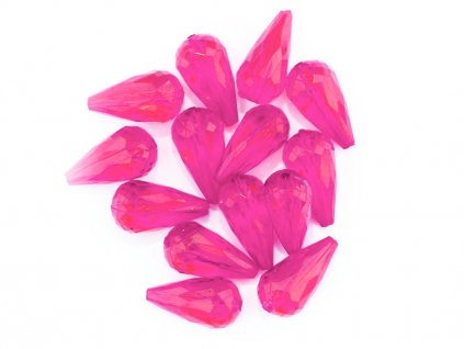 Plastový korálek, slza, hruška, barva tmavě růžová, 21 x 11 mm, 20 ks balení