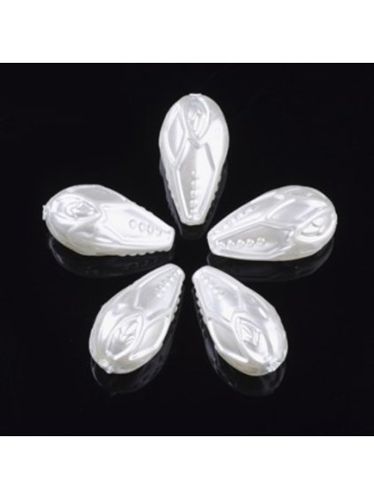 Plastový korálek, slza zdobený, barva perleť, 20,5x11x12mm, 20ks/bal.