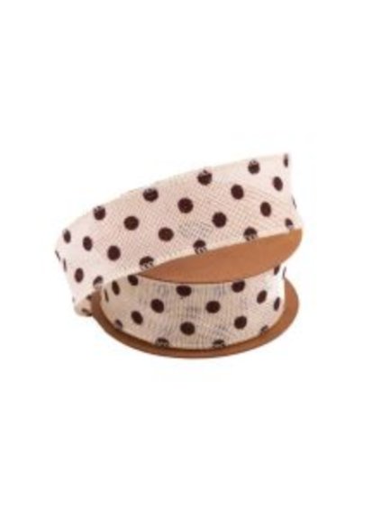 Jutová stuha s puntíkem, šampaň, 4cm x 6,4m/bal.