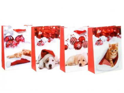 Dárková papírová taška, 18x8x24cm, 86 vánoce pes a kočka v mixu, 1ks (pes a kočka)