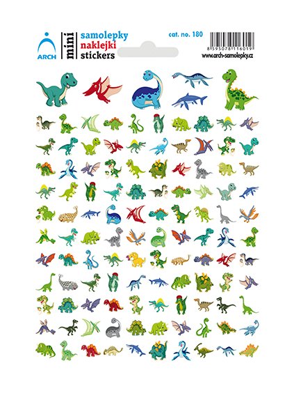 Samolepky, dinosauři, 12x17cm, 1 arch
