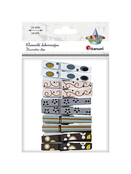 Dřev. vzorované kolíčky, 5motivů, 1x7.2cm, 10ks/bal