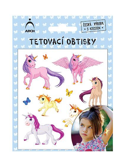 2506, Dětské tetovací obtisky, jednorožci 04, 11 x 14 cm, č:2506