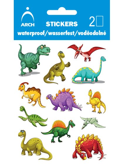 Samolepky, voděodolné, DINOSAUŘI 2, 10x17 cm, 2archy/bal.