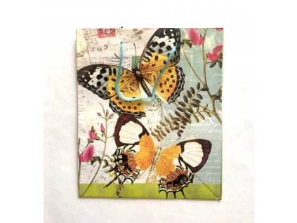 Dárková papírová taška, mix motýli, květiny, 21x18x8 cm, 1ks (JADH-D-04)