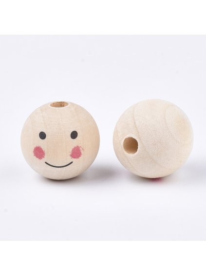 Korálky dřev., hlavička, obličej, 2,5cm, 1ks