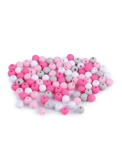 plastové korálky, růžový, mix